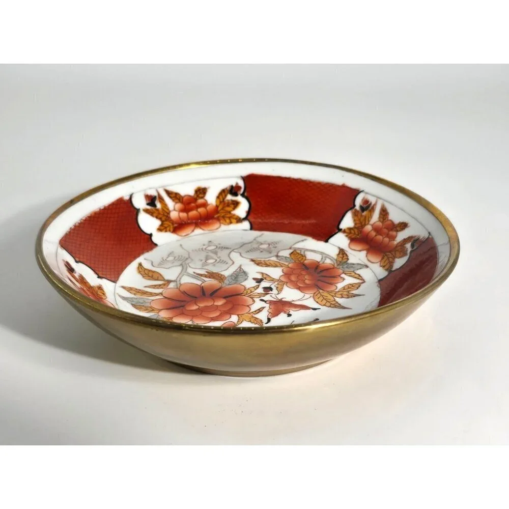 Antique Chinese Rose Medallion Porcelain Plate Gold Base Floral Butterfly Design